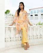 Vaasva Women's Lemon Georgette Marble Print Kaftan Pant Set | Grocsy