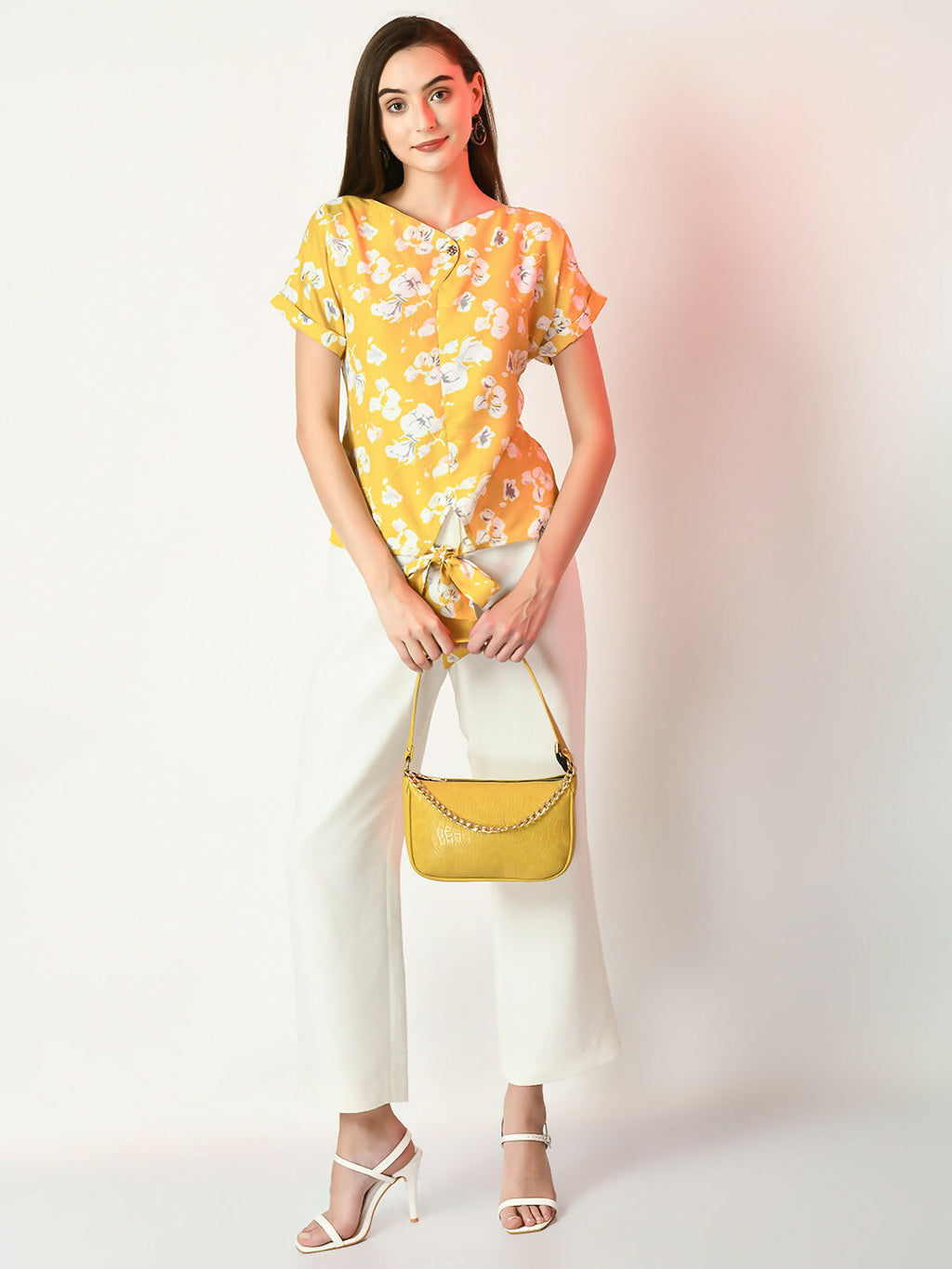 Myshka Women's Yellow Printed Top | Grocsy