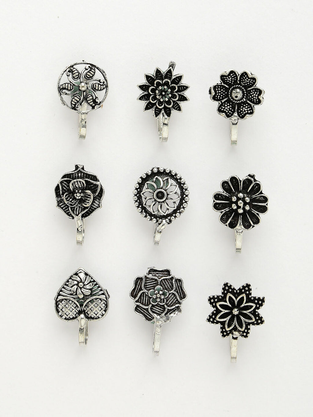 NVR Women's Set of 9 Silver-Plated German Silver Nose Pins | Grocsy