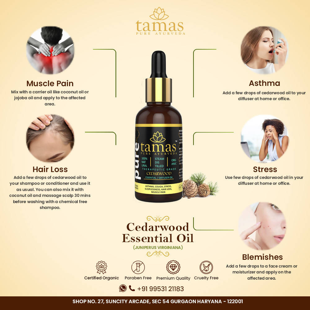 Tamas Pure Ayurveda 100% Organic Cedarwood Essential Oil - USDA Certified Organic | Grocsy