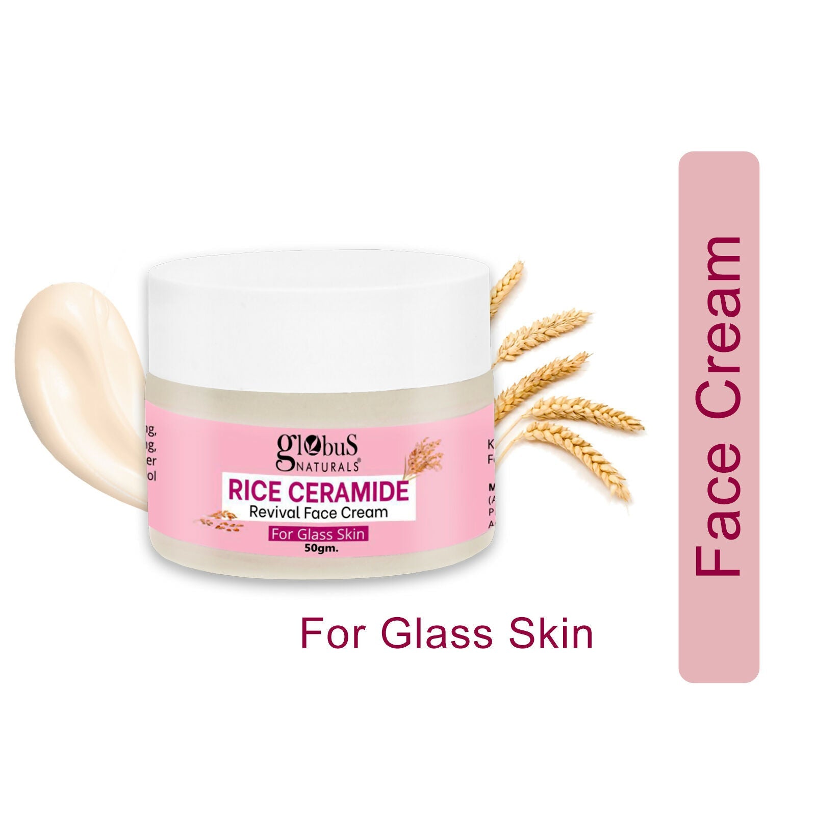 Globus Naturals Rice Ceramide Revival Face Cream, For Korean Glass Skin | Grocsy