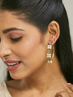 Nuyug 22K Gold-Plated Elegant Pearl Beaded Circular Hoop Earrings | Grocsy