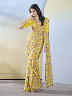 Yellow Georgette Designer Printed Ready to Wear Saree - Samyana | Grocsy