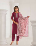Festive Ethnic Viscose Chanderi Maroon Stitched Suit With Dupatta - Rashmika | Grocsy
