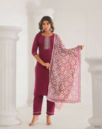 Festive Ethnic Viscose Chanderi Maroon Stitched Suit With Dupatta - Rashmika | Grocsy