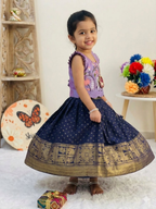Teeya Creation New Stylish Girls Lavender & Navy Blue Silk Traditional Pichwai Art Lehenga Choli Set-Blue | Grocsy