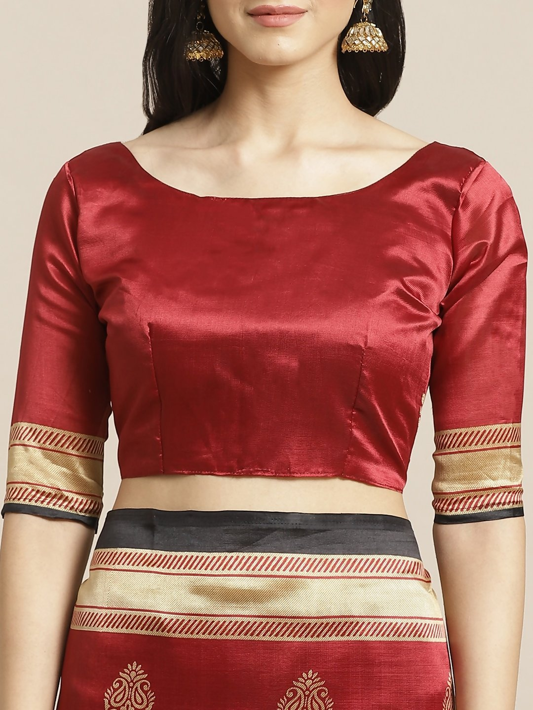 Saree Mall Black & Red Half & Half Printed Saree | Grocsy