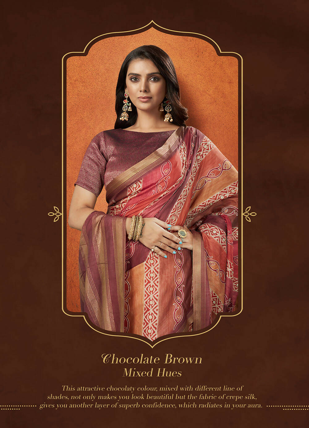 Mauve Rangkat and Crepe Silk Aztec Saree With Unstitched Blouse Piece - Mohmanthan Royal Saachi | Grocsy