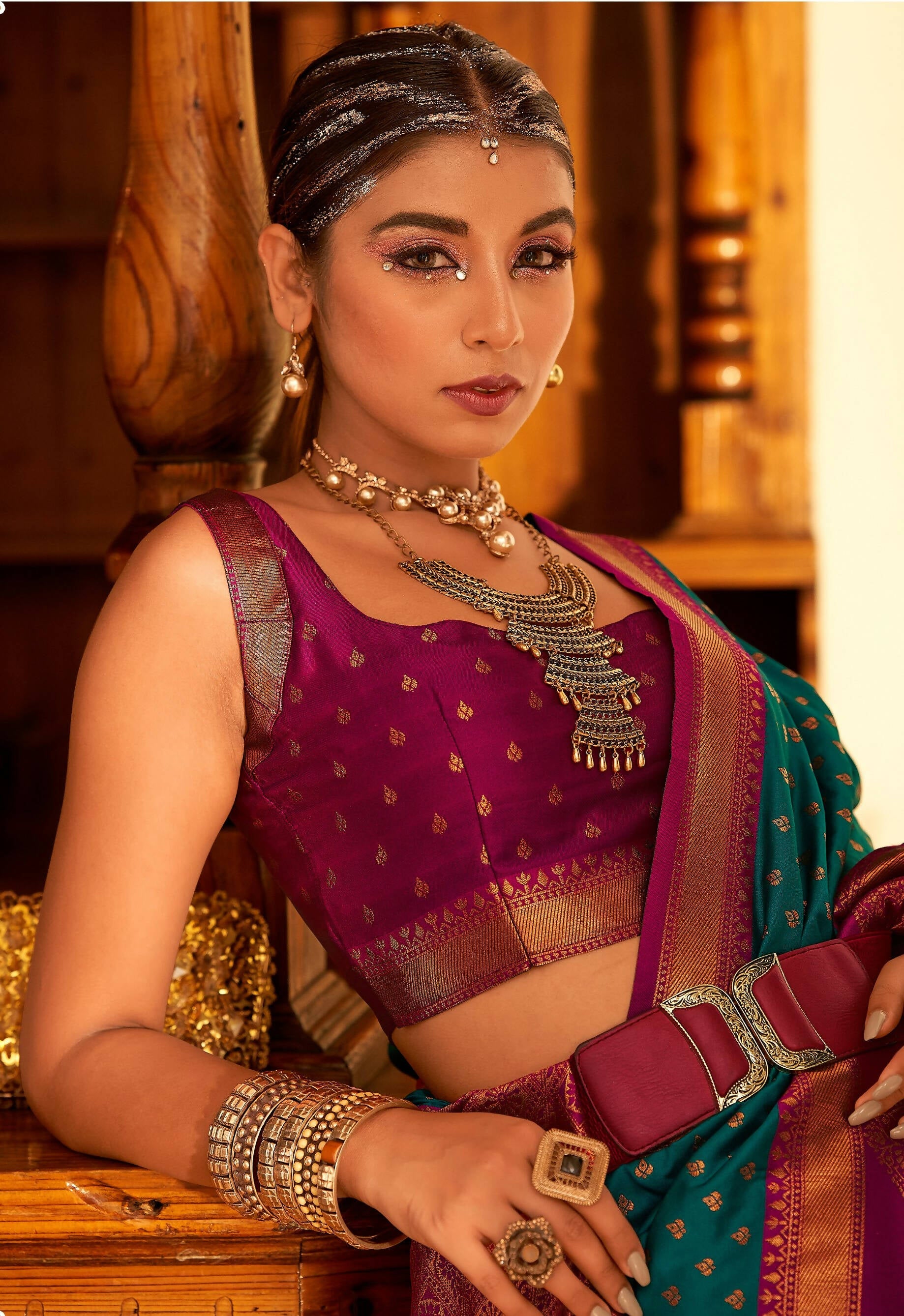 Blue Soft Banarasi Paithani Copper Zari Weaving Saree With Unstitched Blouse Piece - Jodha | Grocsy