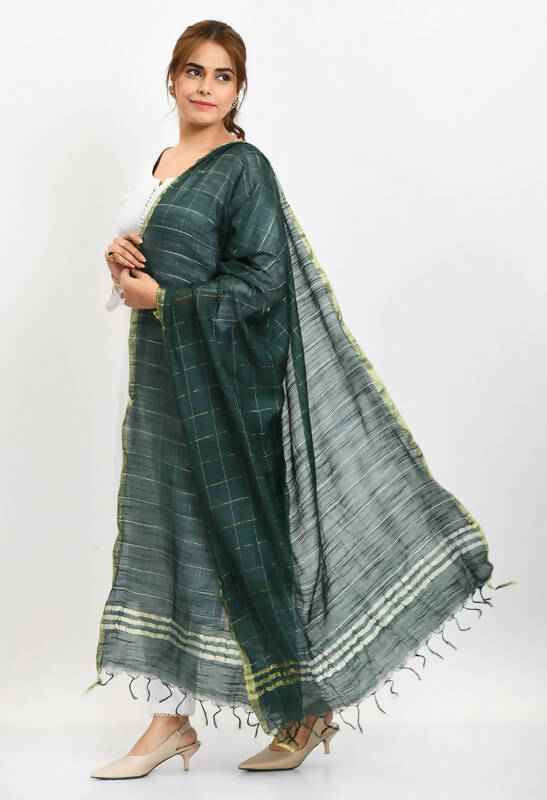 Mominos Fashion Moeza Women's Cotton Zari Box Bottle Green Dupatta | Grocsy