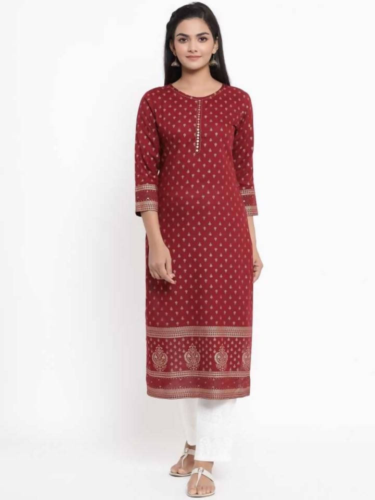 Yufta Maroon Printed Kurta | Grocsy