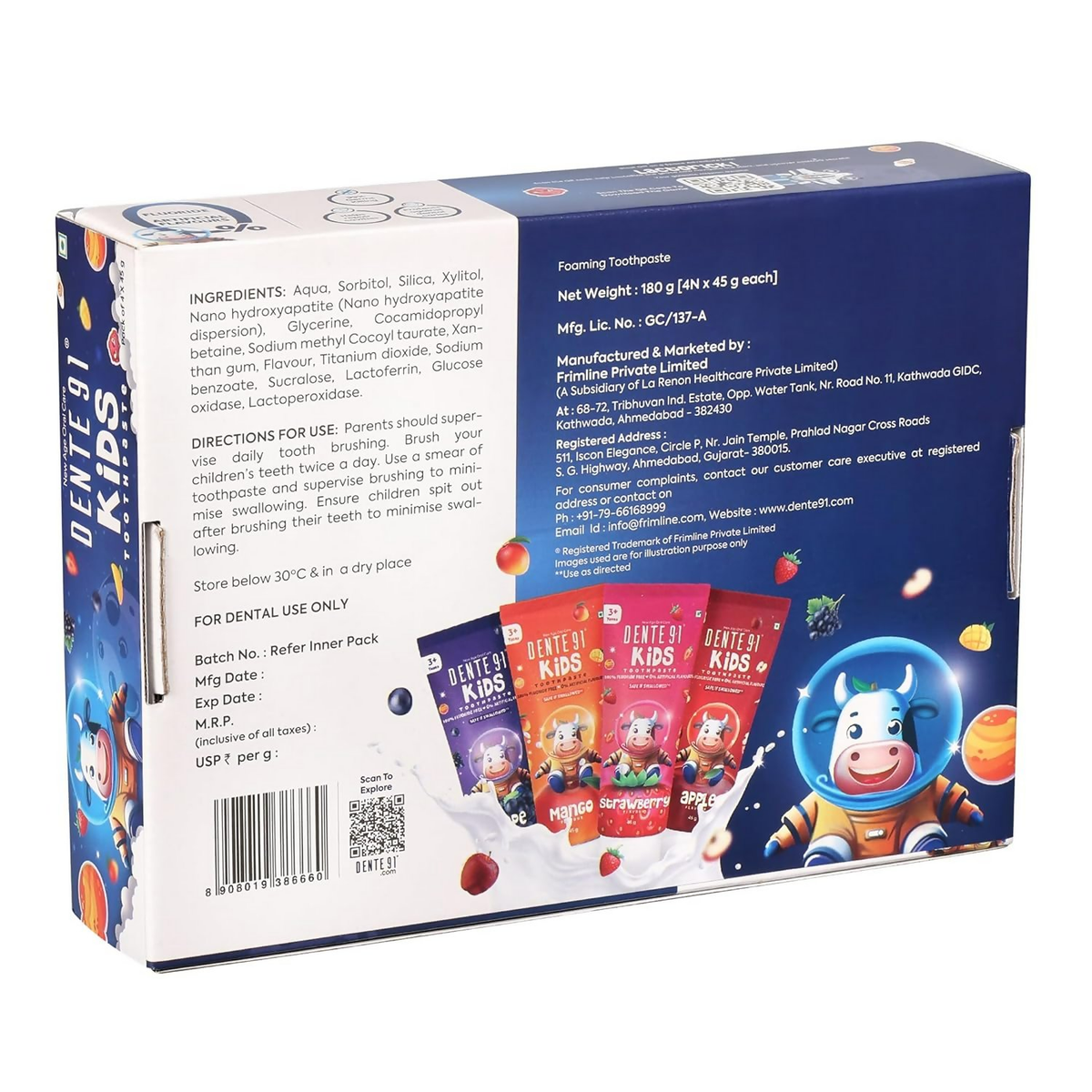 Dente91 Kids Toothpaste, Protects against dental caries & Hypersensitivity, Fluoride Free | Grocsy