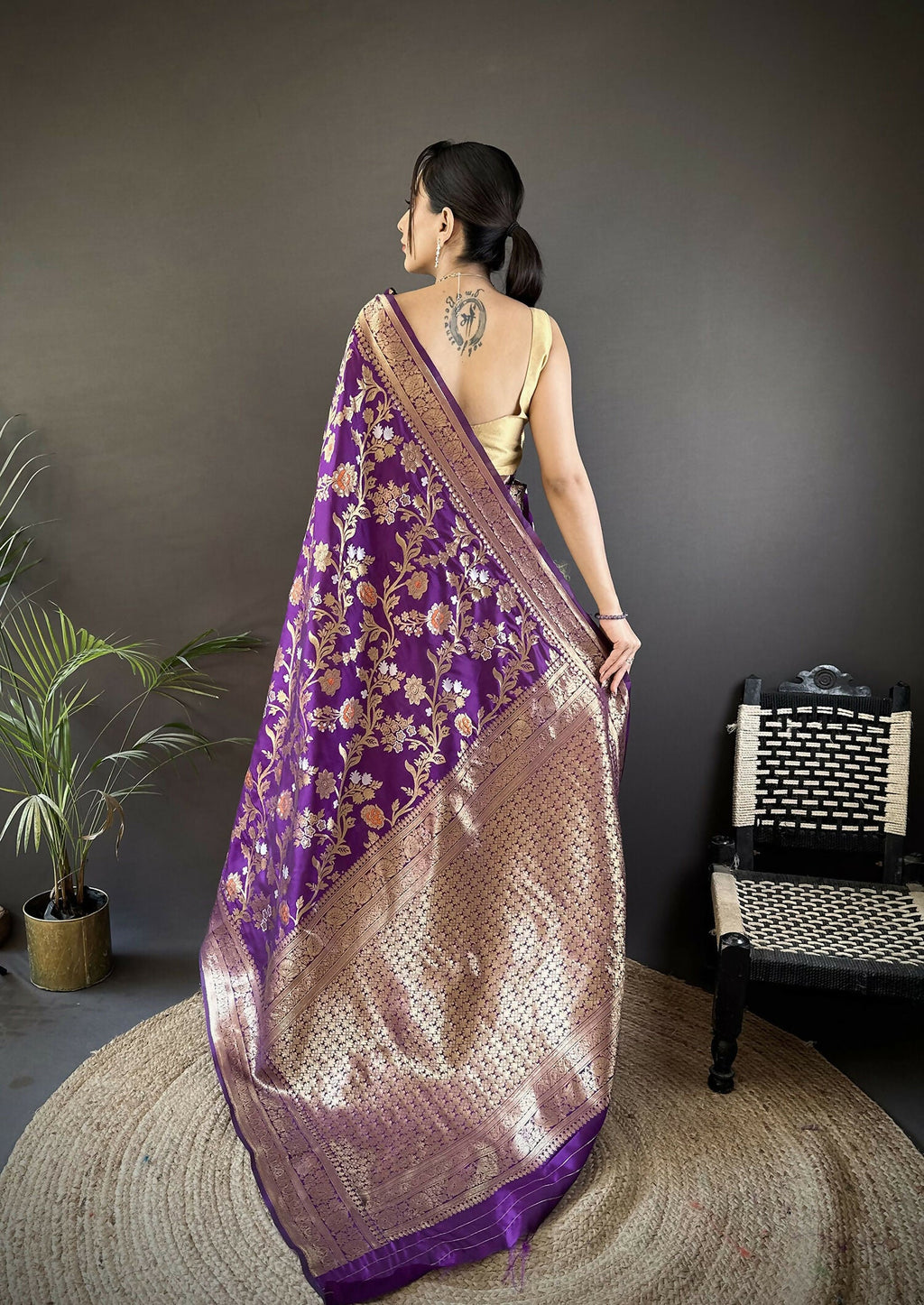 Joban Fashion Purple Floral & Ethnic Motifs Design Soft Silk Meenakari Banarasi Saree | Grocsy