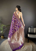Joban Fashion Purple Floral & Ethnic Motifs Design Soft Silk Meenakari Banarasi Saree | Grocsy