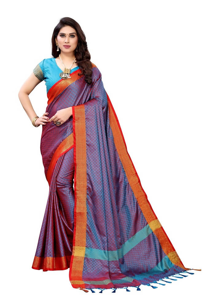 Vamika Banarasi Jacquard Weaving Rama Green Saree | Grocsy