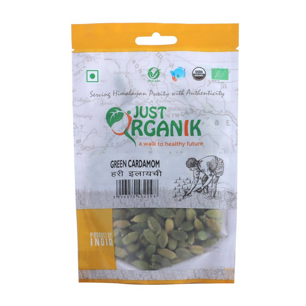Just Organik Green Cardamom Whole (Hari Elaichi Sabut) | Grocsy