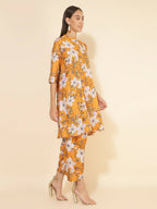 Janasya Women's Mustard Moss Digital Floral Printed Casual A-line Co-ords | Grocsy