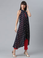 Ahalyaa Women Red Crepe Solid kurta Pant with Printed Jacket | Grocsy