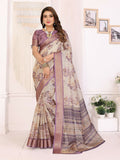 Joban Fashion Lavender Floral Print pattern Banarasi Silk Sarees | Grocsy
