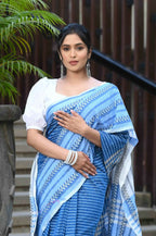 Beatitude Blue Cotton Tanchori Handloom Saree | Grocsy