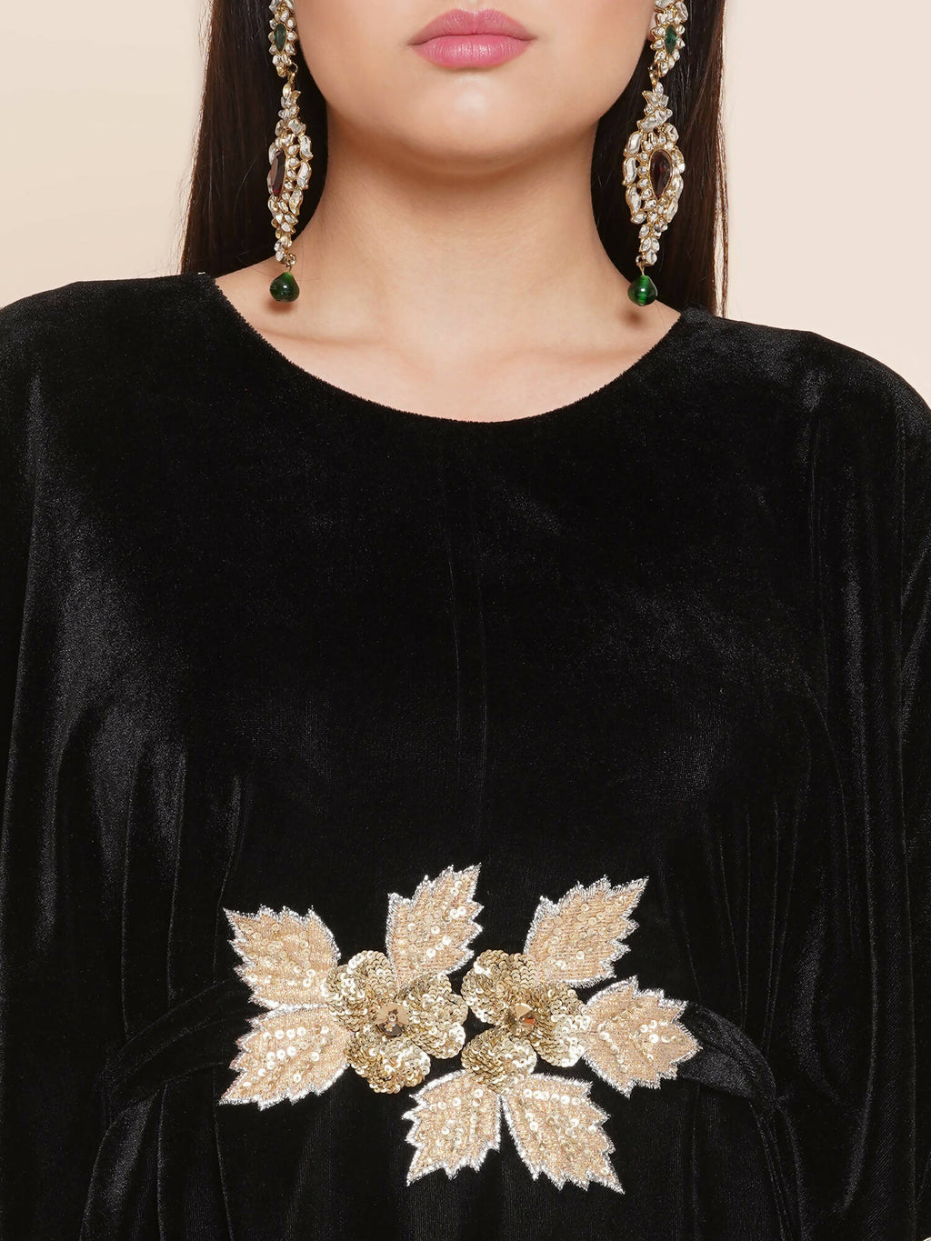Women Republic Black Velvet Kaftaan Style Kurta With Pants | Grocsy