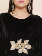 Women Republic Black Velvet Kaftaan Style Kurta With Pants | Grocsy