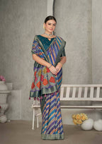 Blue Rangkat Tussar Silk Woven Design Saree with Unstitched Blouse - Mohmanthan Eshani | Grocsy
