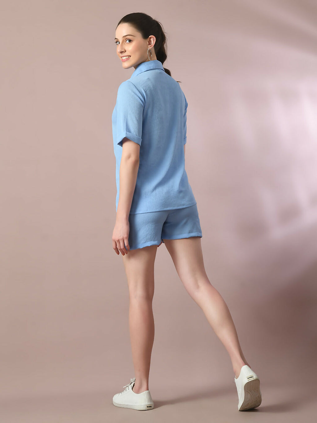 Myshka Women's Blue Solid Regular Fit Shirt | Grocsy