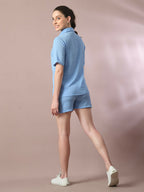 Myshka Women's Blue Solid Regular Fit Shirt | Grocsy