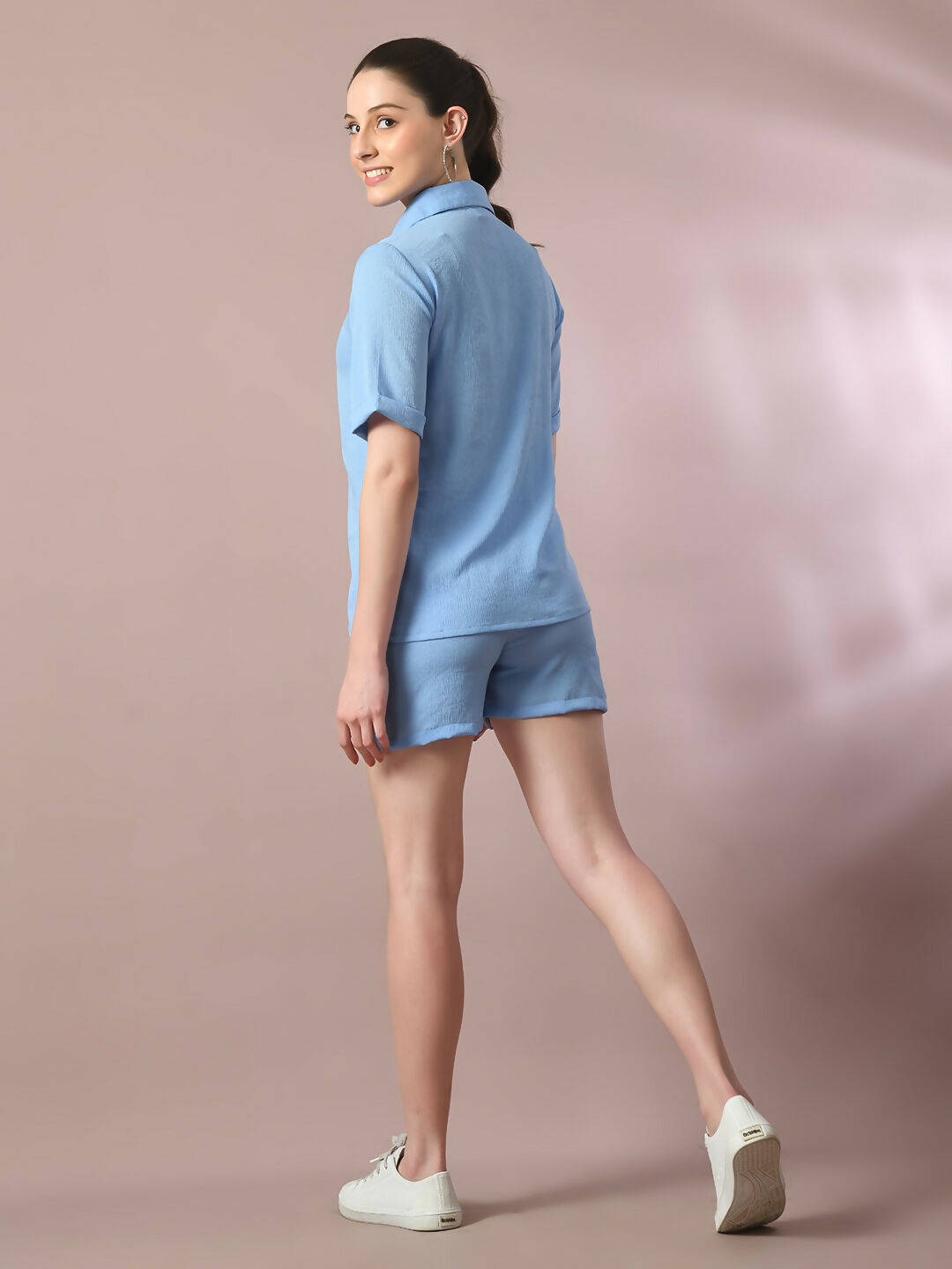 Myshka Women's Blue Solid Regular Fit Shirt | Grocsy