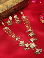 Ruby Raang 22k Gold Polished Kundan Necklace With Earrings | Grocsy