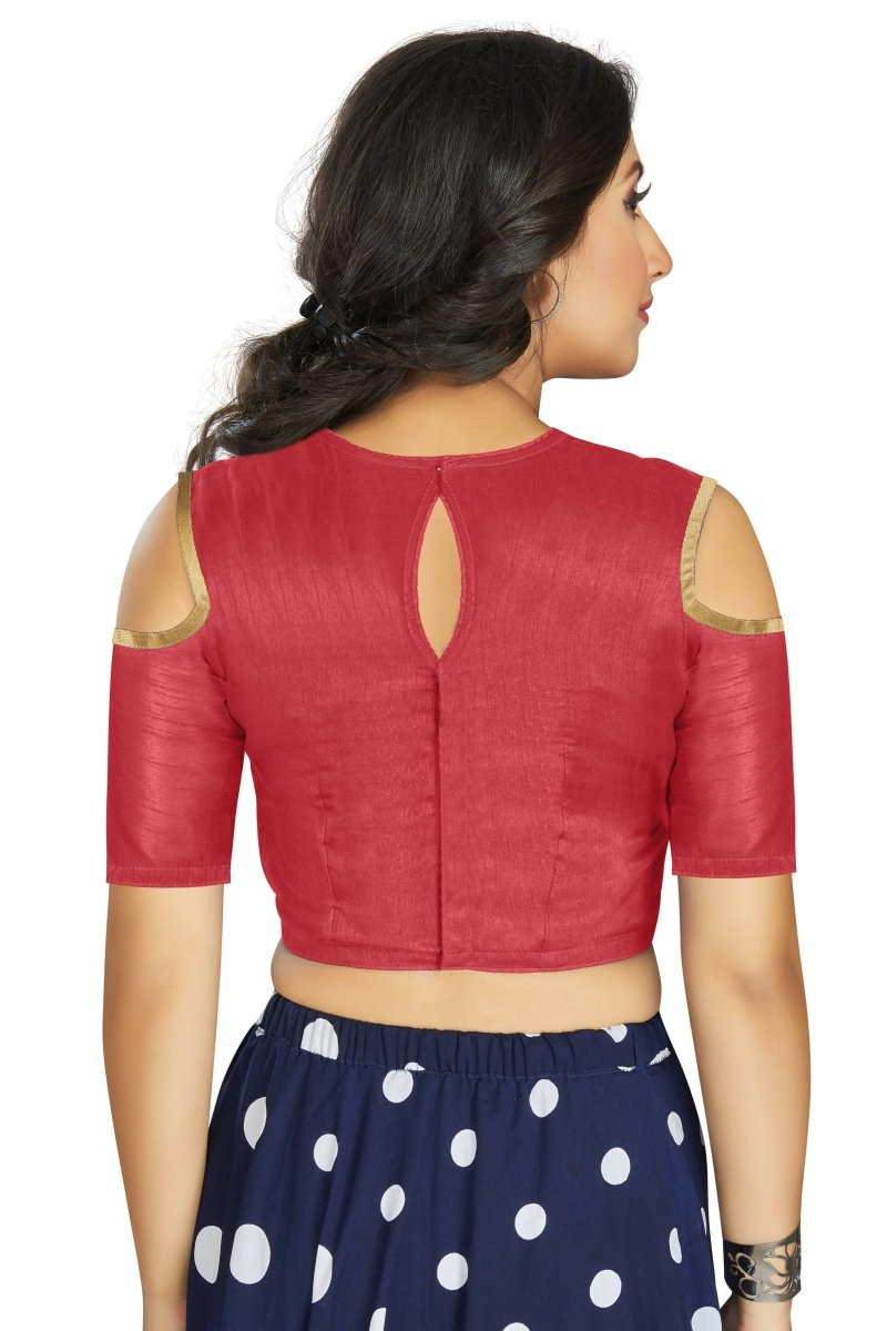 Aastha Fashion Women's Gajri Art Silk Cold Shoulder Sleeve Readymade Blouse | Grocsy