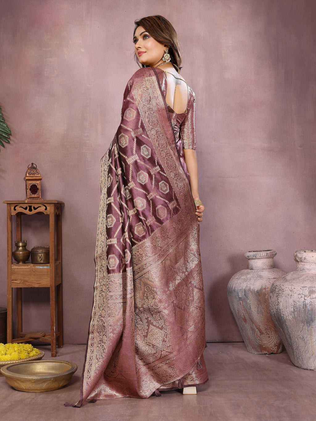 Aastha Fashion Purple Soft Organza Silk Weaving Saree | Grocsy