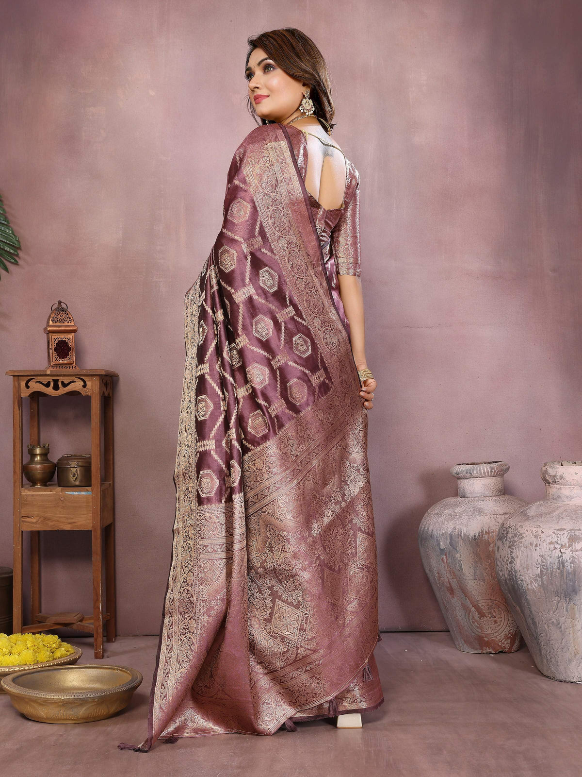 Aastha Fashion Purple Soft Organza Silk Weaving Saree | Grocsy