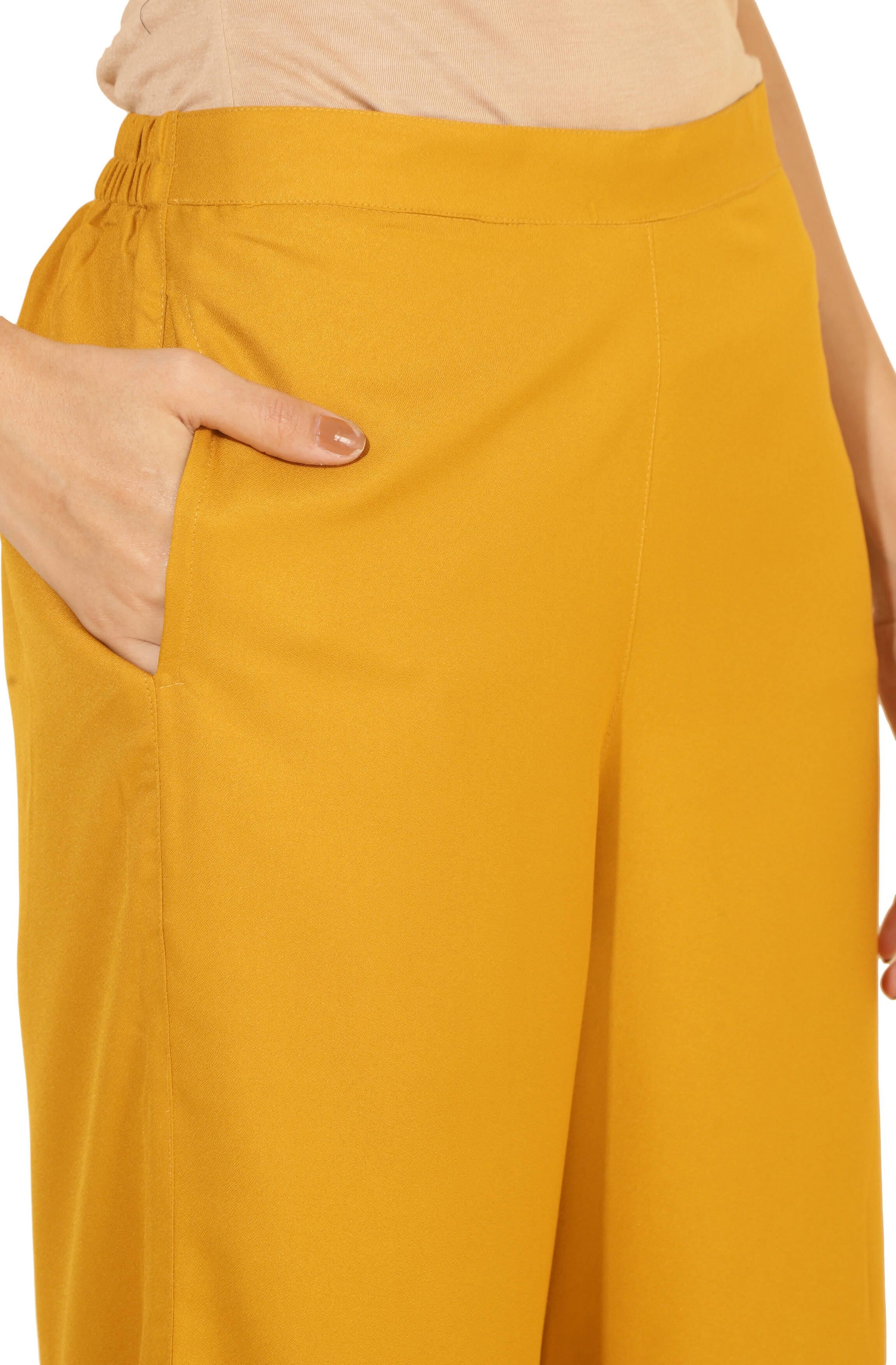 Janasya Women's Mustard Moss Solid Festive Crop Top Set | Grocsy