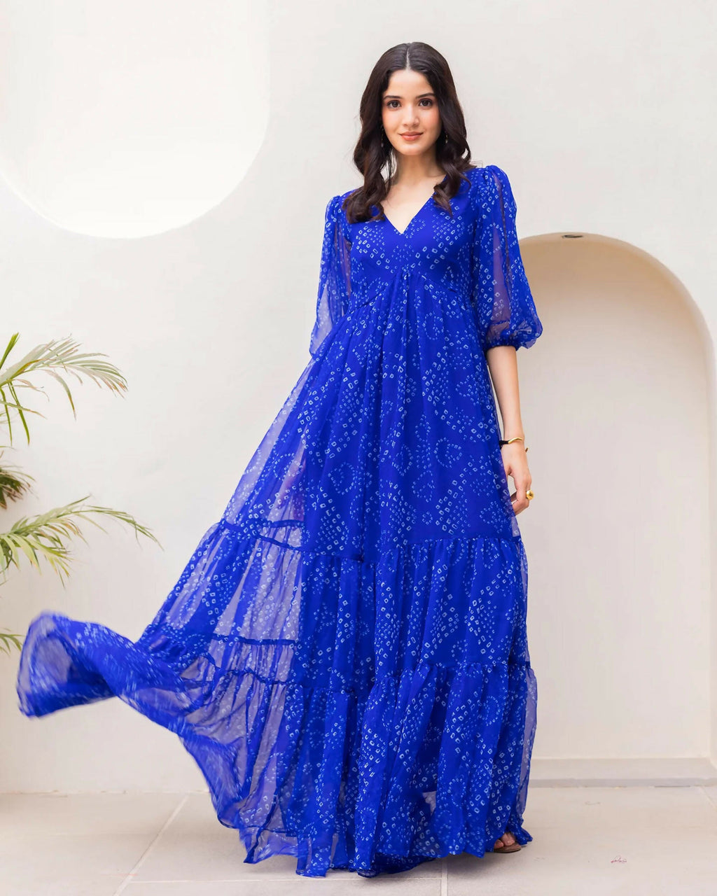 Aayaa Designer crape hand work Multi indo western - Blue | Grocsy