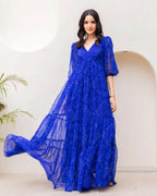Aayaa Designer crape hand work Multi indo western - Blue | Grocsy