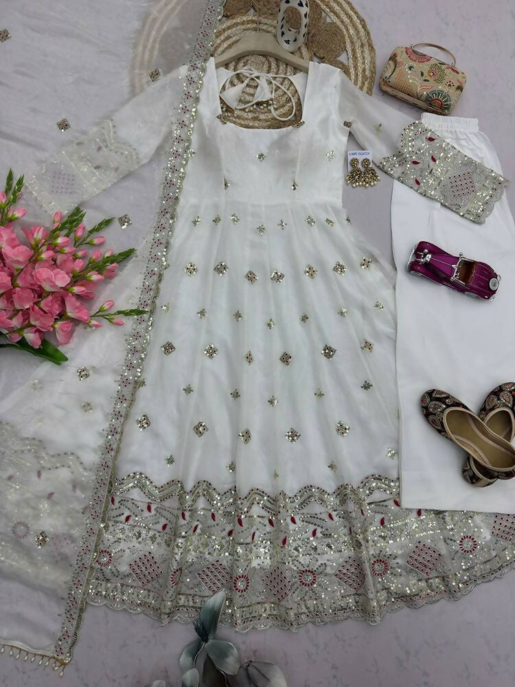 Teeya Creation Premium Off-White Designer Anarkali Suit for Wedding | Grocsy