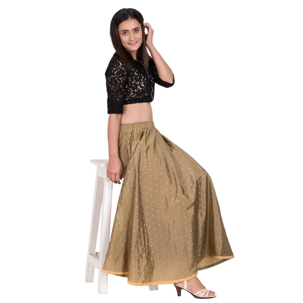 Asmaani Olive Green Color Golden Zari Work Maxi Skirt | Grocsy
