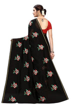 Vamika Chanderi Cotton Embroidery Black Saree (Mogra Black) | Grocsy