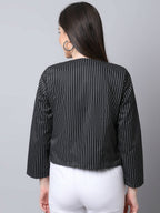 Even Apparels Black Polywool Open Front Statement Women's Jacket | Grocsy