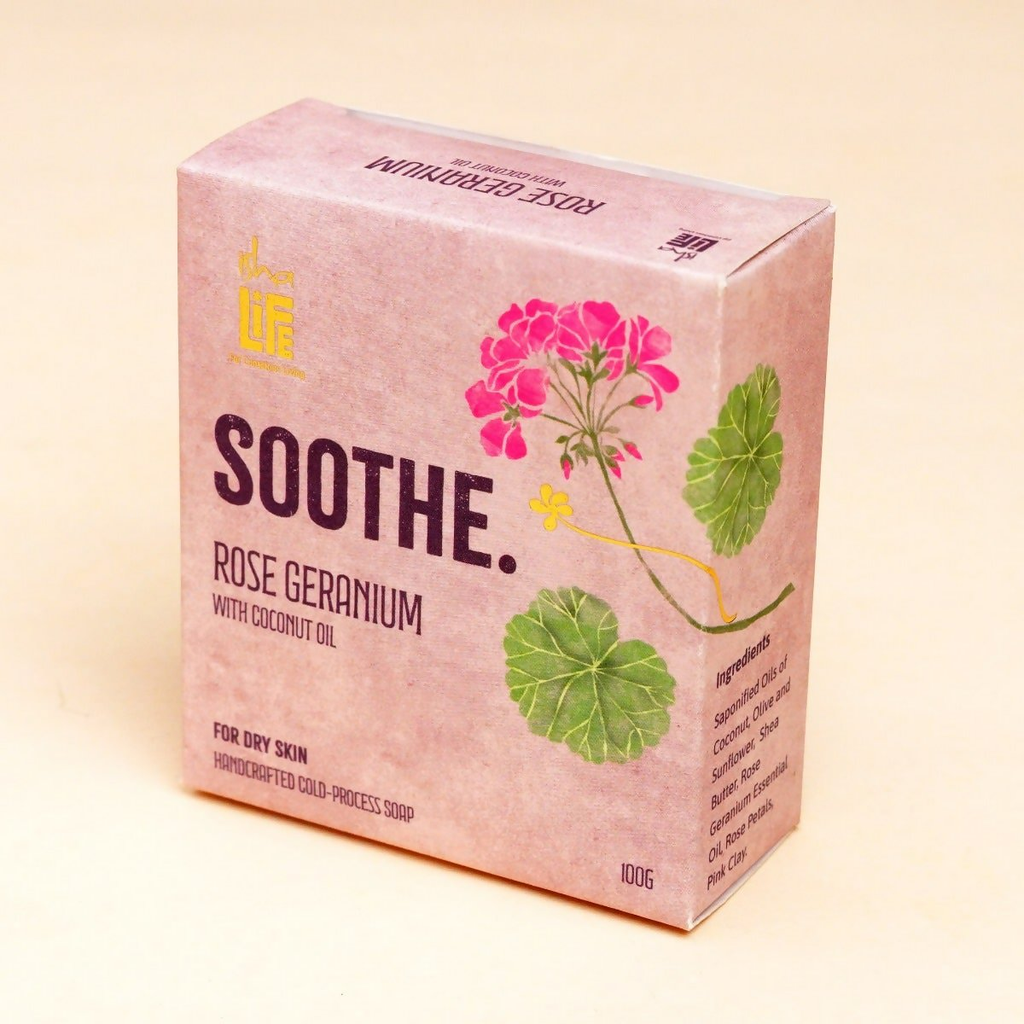 Isha Life Soothe. Rose Geranium With Coconut Oil Handcrafted Soap | Grocsy