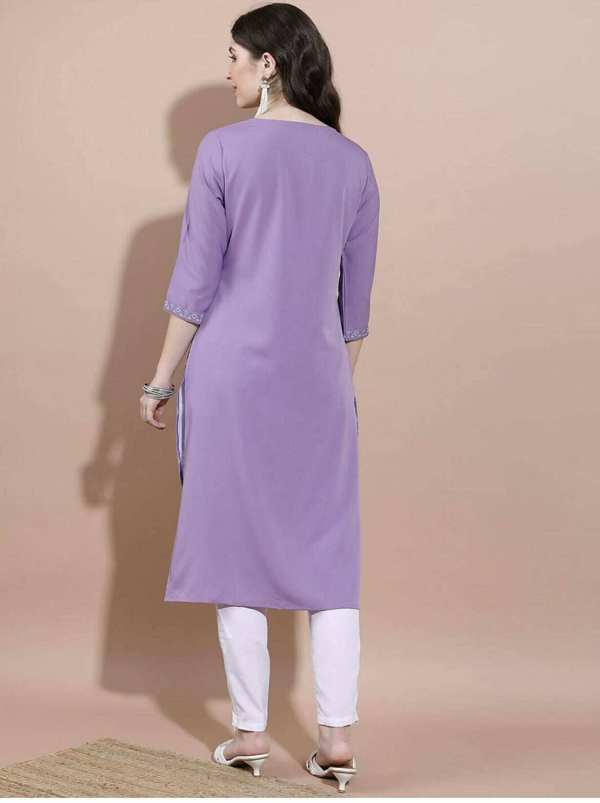 Cheera Women Stylish Hand Block Printed Cotton Blend Flared Kurta - Purpale | Grocsy