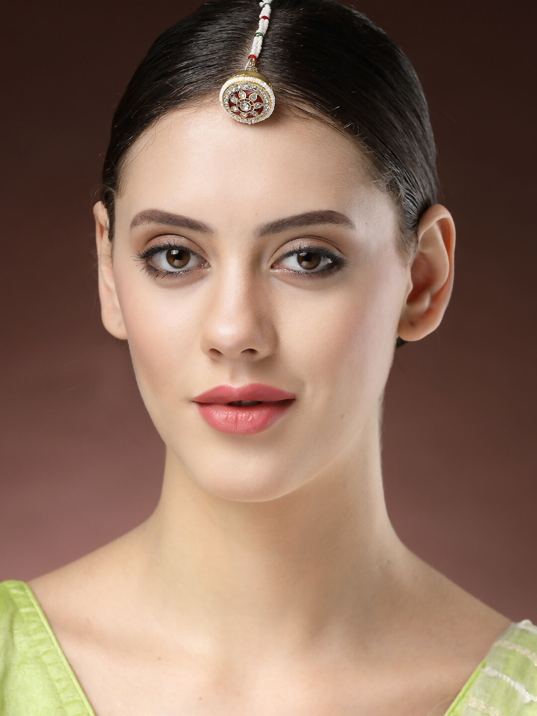 NVR Women's Gold-Polished CZ Stone-Studded Borla Maang Tikka | Grocsy