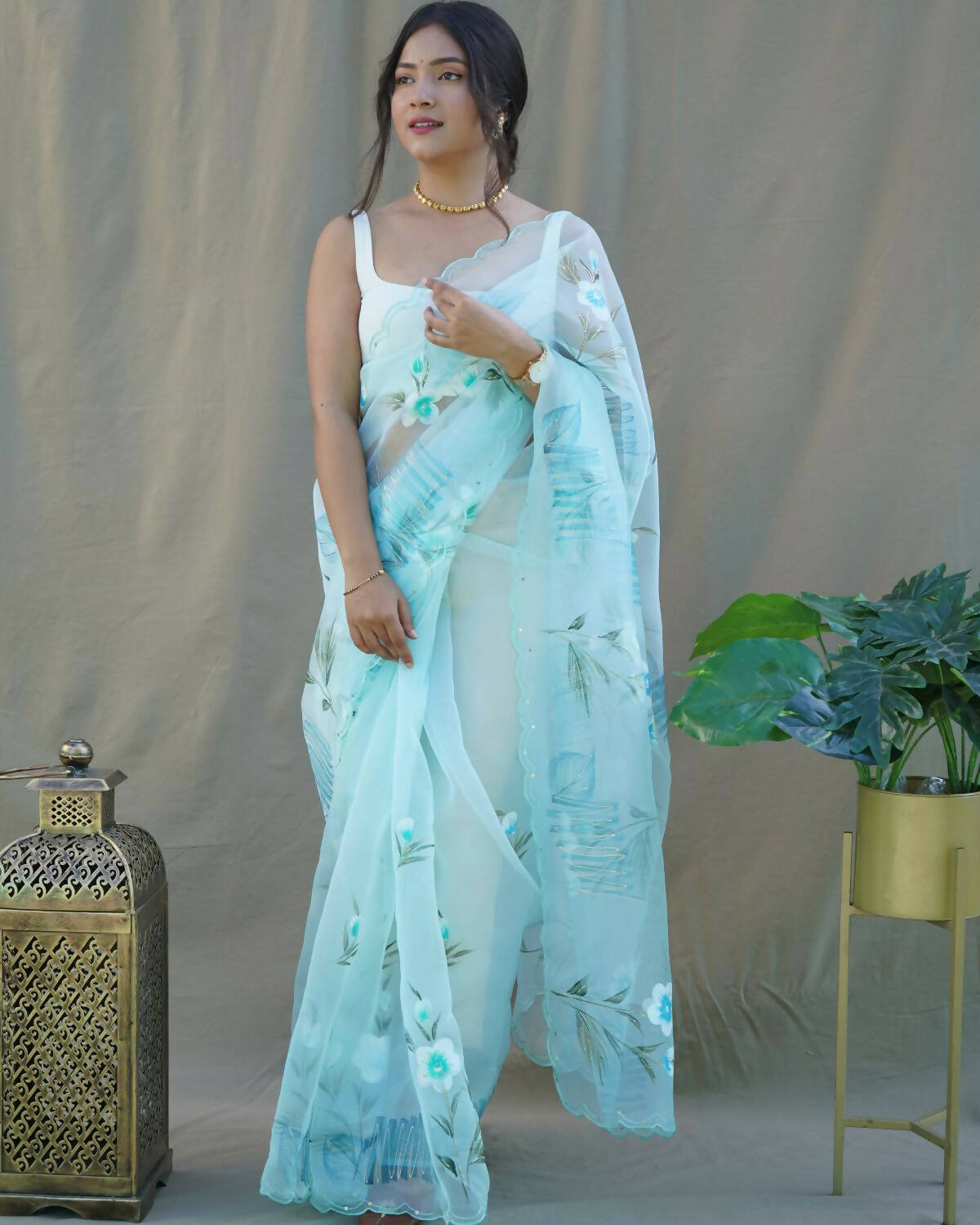 Vamsee Sky Organza Saree | Grocsy