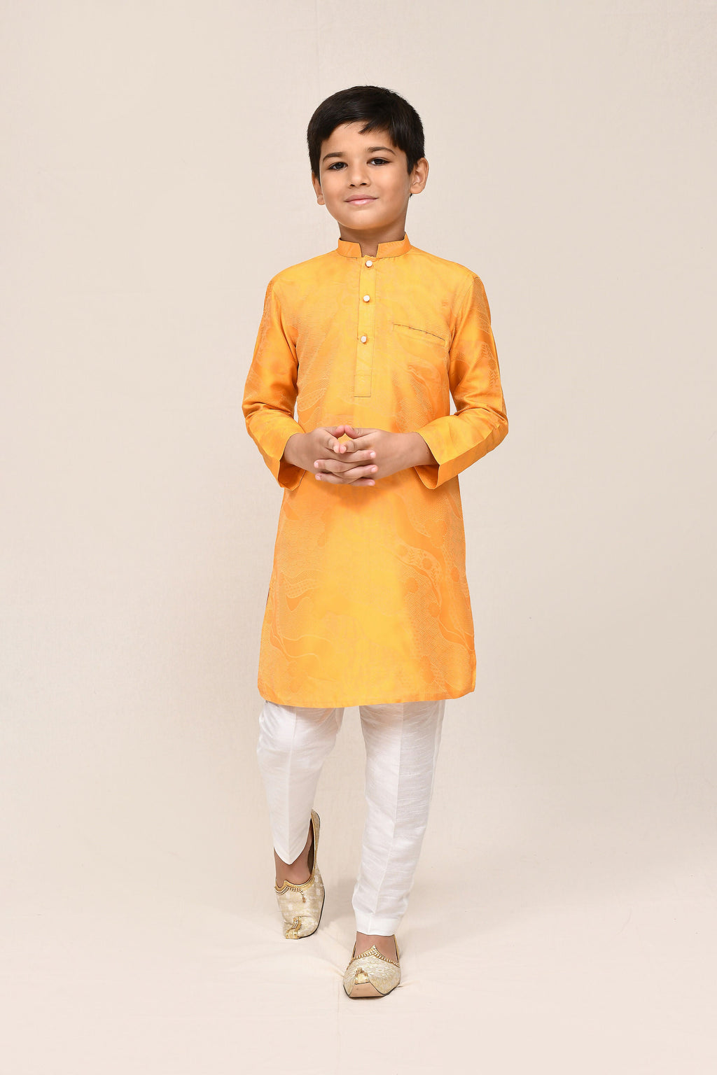 Joban Fashion Pure Silk Yellow Kurta With Straight Fit Pant | Grocsy
