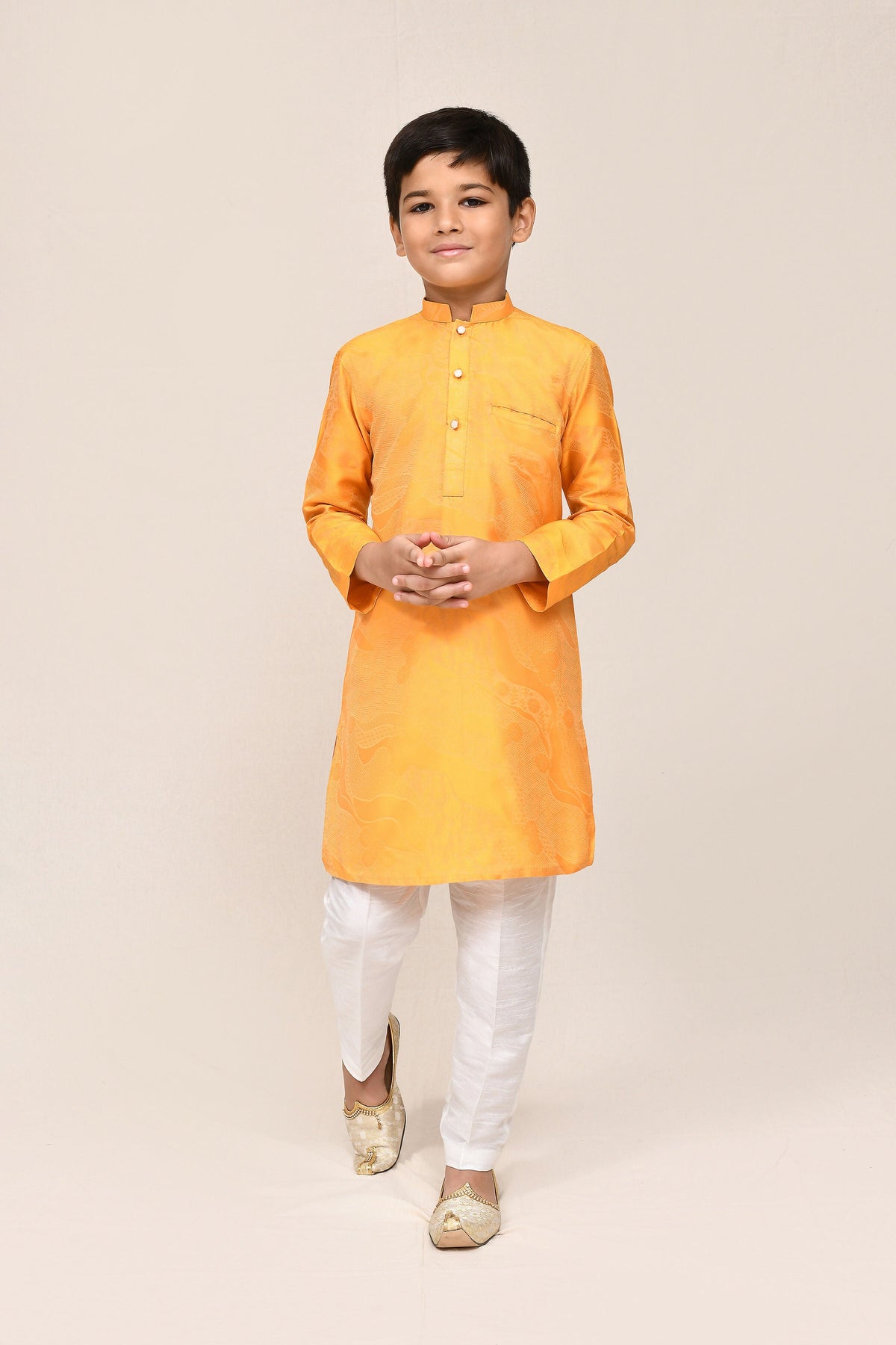 Joban Fashion Pure Silk Yellow Kurta With Straight Fit Pant | Grocsy