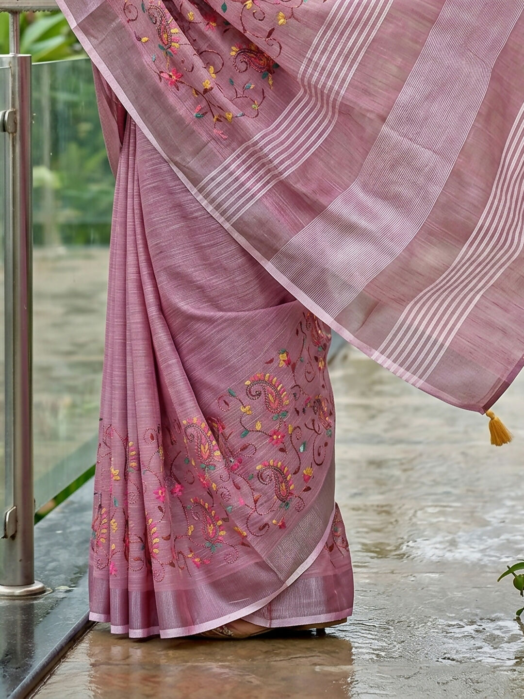 Shree Shyam Fashion Purple Linen Saree | Grocsy