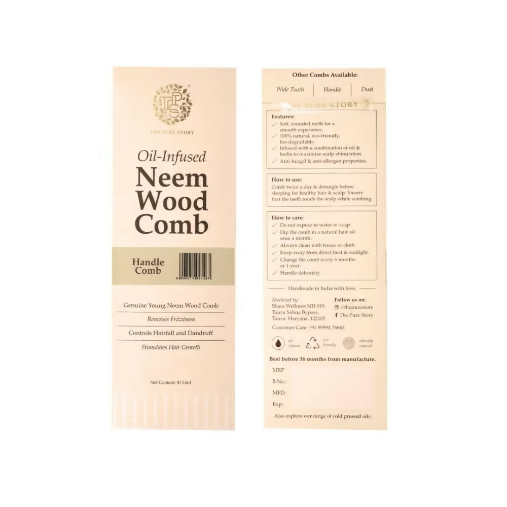 The Pure Story Oil Infused Neem Wood Handle Comb | Grocsy