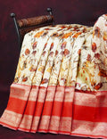 Milk White Banaras Border Pichwai Design Banarasi Semi Silk Saree By Gayathri Reddy Designer Studio | Grocsy